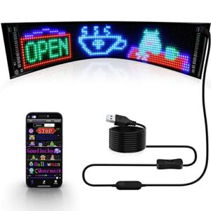 kjoy programmable huge bright led signs, 27”x5” scrolling usb 5v led store sign, bluetooth app control custom text pattern animation, flexible led display for car store party bar hotel