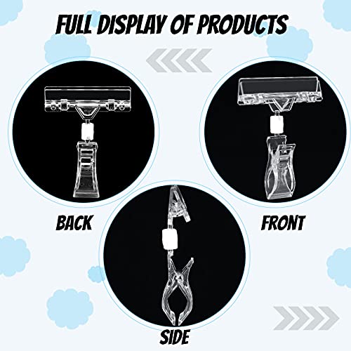 20 Pieces Plastic Merchandise Sign Holder Clips Rotatable Clear Vendor Display Holder Stand Retail Price Card Sale Signs Display Rack, Shelf Tags for Wire Shelving, Shops, Clothing Stores Supplies