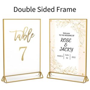 NIUBEE 6Pack 4 x 6 Clear Acrylic Sign Holder with Gold Borders and Vertical Stand, Double Sided Table Menu Holders Picture Frames for Wedding Table Numbers, Restaurant Signs, Photos and Art Display