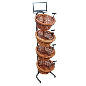 mobile merchandisers k1430-4b-mb 4-tier 4 round willow basket display with sign frame and sign clips