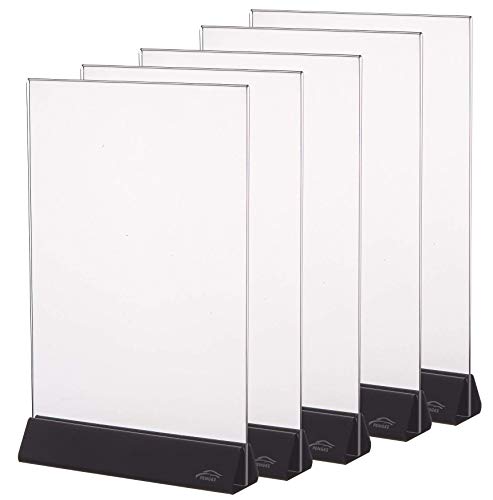 8.5x11 Acrylic Sign Holder, Clear Sign Holder Plastic Paper Holder Slant Back Sign Holders 8 1/2 x 11 inches Sign Holder Acrylic Display Stand for Office, Store,5 Pack