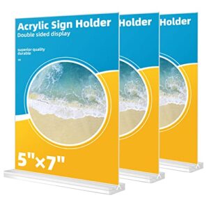 3 pack acrylic sign holder, 5 x 7 inches clear table menu display stand desktop display stand paper holder table top sign holder suitable for restaurants, office, home, store