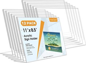 maxgear acrylic sign holder 8.5×11 inches 12 pack, horizontal sign holders clear paper display stand, slant back flyer frames table top menu document holder for office, store, restaurants – landscape