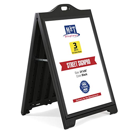 M&T Displays Street SignPro with Lens Protective Cover, 24x36 Inch Poster Black Double Sided Sandwich Board Folding A-Frame Sidewalk Curb Sign Portable Menu Display for Restaurant Cafe (3 pack)