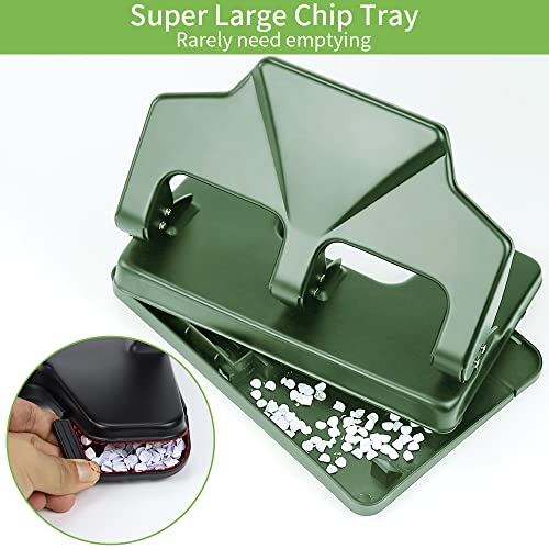 Heavy Duty 3 Hole Punch, 40-Sheet Heavy Duty Paper Punch, 50% Reduced Effort 3-Hole Punch, AFMAT Metal Hole Puncher 3 Ring, Three-Hole Paper Puncher w/Large Chip Tray for Classroom, Office, Green