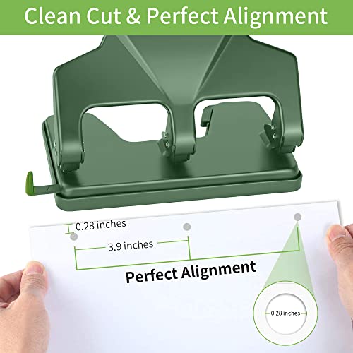 Heavy Duty 3 Hole Punch, 40-Sheet Heavy Duty Paper Punch, 50% Reduced Effort 3-Hole Punch, AFMAT Metal Hole Puncher 3 Ring, Three-Hole Paper Puncher w/Large Chip Tray for Classroom, Office, Green