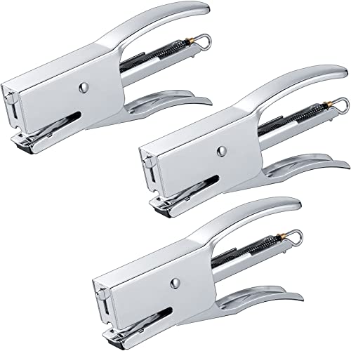 Heavy Duty Plier Stapler Heavy Duty Office Stapler Handheld Plier Stapler 50 Sheet Capacity Desk Staplers Metal Handheld Staplers for School Office (Silver, 3 Pieces)