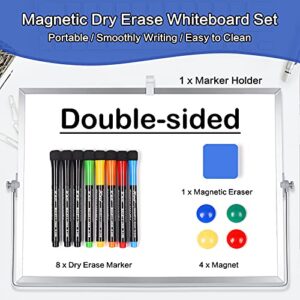 Dry Erase White Board - 12''x16'' Magnetic Desktop Whiteboard with Stand, 8 Markers, 4 Magnets, 1 Eraser - Portable Double-Sided White Board Easel for Kids Ages 3+/Drawing/to Do List/Wall/Desk/School