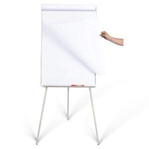 dexboard magnetic whiteboard easel 24″ x 36″|height adjustable dry erase board tripod office presentation board w/ flipchart pad, magnets & eraser, white