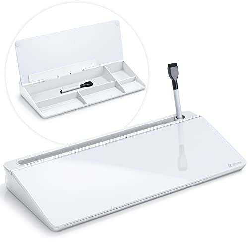 Desk Whiteboard Dry Erase Glass Whiteboard, Varhomax Desktop White Board to-do List Memo Notepad for Home Office and School Accessories Supplies with Storage Caddy for Computer Keyboard Stand (White)