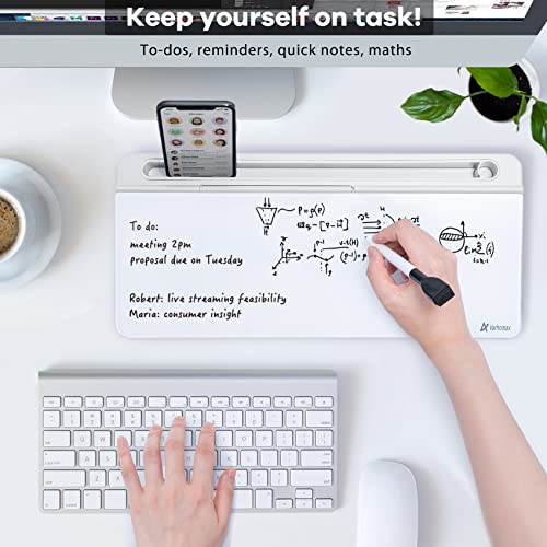 Desk Whiteboard Dry Erase Glass Whiteboard, Varhomax Desktop White Board to-do List Memo Notepad for Home Office and School Accessories Supplies with Storage Caddy for Computer Keyboard Stand (White)