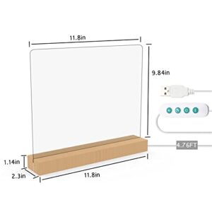 SHOOFFICE Acrylic Dry Erase Board with Light, 11.8 x 9.8" Acrylic Whiteboard with Stand for Desk, Acrylic Memo Tablet with 4 Markers for Office Home School, Color Changeing with 8 Lighting Modes