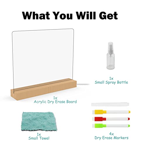 SHOOFFICE Acrylic Dry Erase Board with Light, 11.8 x 9.8" Acrylic Whiteboard with Stand for Desk, Acrylic Memo Tablet with 4 Markers for Office Home School, Color Changeing with 8 Lighting Modes