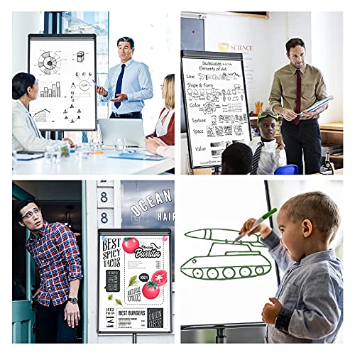 Mobile Whiteboard, Magnetic Dry Erase Board with Stand 40x28 inch, Height Adjustable Flipchart Easel Movable Rolling Stand White Board on Wheels with Dry Erase Markers, Magnets, Eraser (Black)