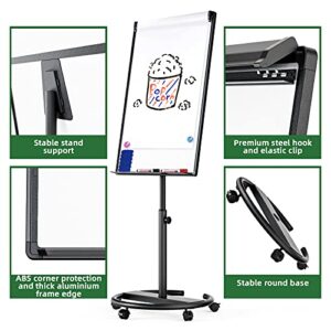 Mobile Whiteboard, Magnetic Dry Erase Board with Stand 40x28 inch, Height Adjustable Flipchart Easel Movable Rolling Stand White Board on Wheels with Dry Erase Markers, Magnets, Eraser (Black)