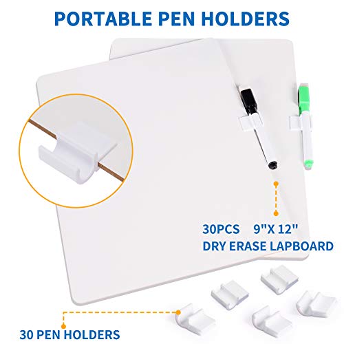 30 Piece Dry Erase Lap Boards Double-Sided for Classroom, 9 x 12 Inches Portable Lap Board Classroom Whiteboard with 60 Pens, 30 Erasers and 30 Pen Holders for Students and Adults