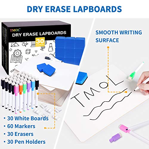 30 Piece Dry Erase Lap Boards Double-Sided for Classroom, 9 x 12 Inches Portable Lap Board Classroom Whiteboard with 60 Pens, 30 Erasers and 30 Pen Holders for Students and Adults