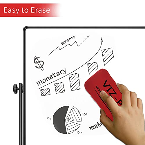 VIZ-PRO Double-Sided Magnetic Mobile Whiteboard, 72 x 36 Inches, Height Adjustable Rolling Dry Erase Board Black with 4 Markers, 6 Magnets, 1 Eraser and 2 Hooks