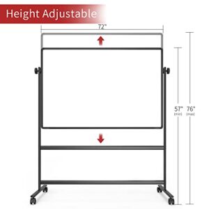 VIZ-PRO Double-Sided Magnetic Mobile Whiteboard, 72 x 36 Inches, Height Adjustable Rolling Dry Erase Board Black with 4 Markers, 6 Magnets, 1 Eraser and 2 Hooks