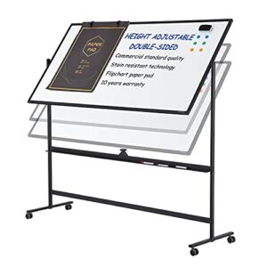 large dry-erase rolling magnetic whiteboard – 48 x 32 inches white board height adjust double sides mobile portable easel on wheels, dry erase board with stand for office, home & classroom