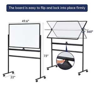 Large Dry-Erase Rolling Magnetic Whiteboard - 48 x 32 Inches White Board Height Adjust Double Sides Mobile Portable Easel on Wheels, Dry Erase Board with Stand for Office, Home & Classroom