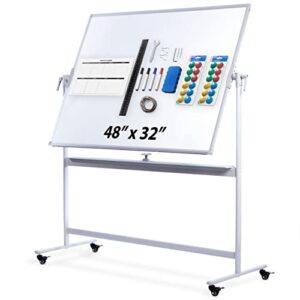 creative space white board dry erase 48”x32” magnetic whiteboard with stand easel-style giant rolling board on wheels for homeschool large double side portable teacher supplies