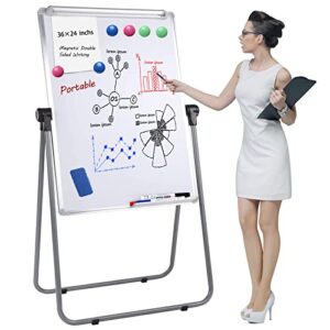 dry erase board with stand, double sided magnetic whiteboard, 24 x 36 portable height adjustable white board with aluminium frame