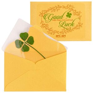 artmart genuine real four-leaf green clover st. saint patric’s day bookmarks irish shamrock good luck charm for smartphone wallet case amulet purse coating gift thanks card m