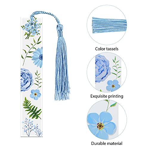 8 Sets Flower Acrylic Bookmarks Transparent Acrylic Bookmarks Cute Floral Bookmarks with Colorful Tassels for Women Teacher Kids Book Lovers, 8 Styles