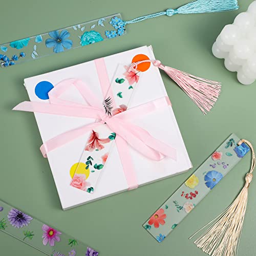 10 Pieces Flower Resin Bookmark Transparent Floral Bookmarks for Women Cute Bookmarks Flower Page Marker with Tassels Graduation Gifts for Women