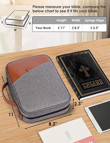 Heouvo Bible Covers for Men, Bible Carrying Case with Pockets/Leather Handle, Multi-Functional Large Size Zippered Bible Bag, Great for Bible Study/Daily Use, Perfect Gift for Men Boys