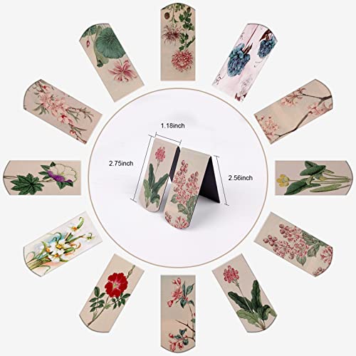 12PCS Magnetic Bookmarks - Magnet Page Markers Page Clips Assorted Book Markers Set with Exquisite Pattern, Bookmarks for Women, Students, and Book Lovers(Floral Style)