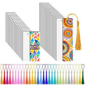 juome 30 pcs sublimation blanks bookmark, sublimation blanks products with 30 pcs colorful tassels for diy bookmarks crafts projects sublimation accessories, double sided sublimate