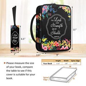 Floral Bible Cover w/A Bookmark, FINPAC Carrying Book Case Church Bag Bible Protective with Handle and Zippered Back Pocket, Perfect Gift for Girls Women Mother Kids (Black)