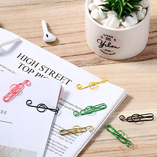 100 Pieces Music Paper Clips 6 Colors, Metal Paper Clips Musical Notes Clips Music Office Accessories for Desk Bookmark Office School Notebook