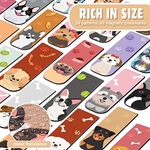 48 Pcs Magnetic Bookmarks Cute Dogs Cats Magnetic Page Markers Puppy Magnetic Page Clips Bookmarks Pet Magnet Book Markers for Kid Students Teacher Reading Supplies Party Favors, 24 Designs (Dog)