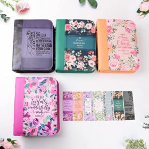 Bible Cover Case for Women with 7 Paper Bookmarks Sets Floral PU Leather Bible Cover Bag with Pockets and Zipper for Standard and Large Size Study Bible 10.8"x7.7"x2" (Purple Floral)