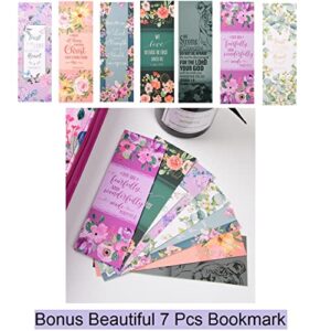 Bible Cover Case for Women with 7 Paper Bookmarks Sets Floral PU Leather Bible Cover Bag with Pockets and Zipper for Standard and Large Size Study Bible 10.8"x7.7"x2" (Purple Floral)