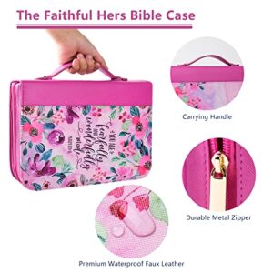 Bible Cover Case for Women with 7 Paper Bookmarks Sets Floral PU Leather Bible Cover Bag with Pockets and Zipper for Standard and Large Size Study Bible 10.8"x7.7"x2" (Purple Floral)