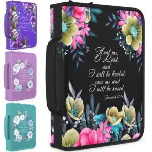 bible covers for women large size – bible case carrying bag fits book 10.1 x 7 x 1.9 inches – floral bible holder for girls black color – christian confirmation recovery gift accessories with pockets