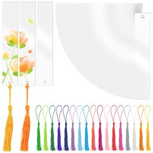 rcybeo 80 pack blank bookmarks kits, clear acrylic craft bookmarks with colorful tassel, diy bookmark bulk for women gift, making dried flower resin bookmarks and present tags, 1 x 5.5 inch