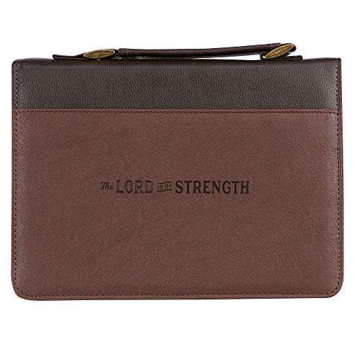 Christian Art Gifts Men's Classic Bible Cover The Lord is My Strength Lion Exodus 15:2, Brown Faux Leather, Medium