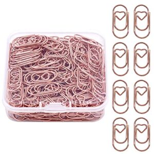 250pcs 0.37×0.79inch mini paper clips, cute love heart shaped paper clips stainless steel metal small rose gold paper clips bookmarks for office school home desk organizers