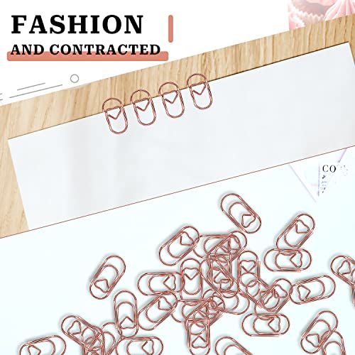 250pcs 0.37x0.79inch Mini Paper Clips, Cute Love Heart Shaped Paper Clips Stainless Steel Metal Small Rose Gold Paper Clips Bookmarks for Office School Home Desk Organizers