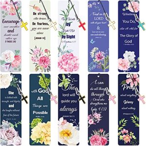 20 pieces bible verses inspirational scripture bookmark motivational positive page marker with cross pendants for church supplies, schools and ministries (flower style)