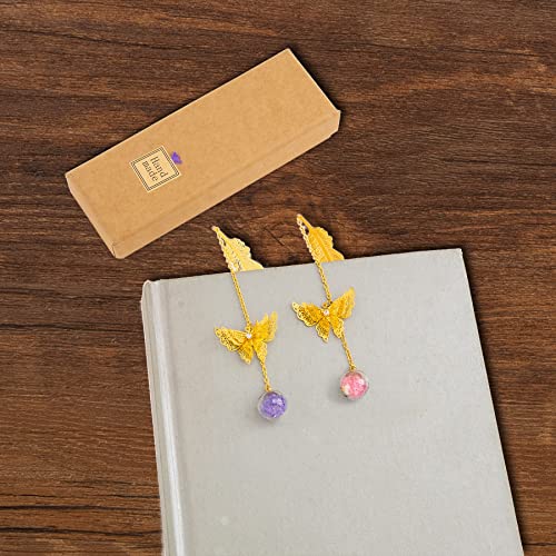 2PCSBookmark Teacher Appreciation Gifts Metal Feather Bookmark with 3D Butterfly Pendant