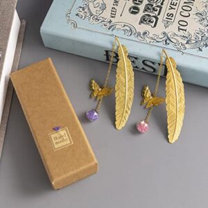 2PCSBookmark Teacher Appreciation Gifts Metal Feather Bookmark with 3D Butterfly Pendant