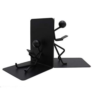 Agirlgle Bookends Decorative Book Ends Metal Black Heavy Duty Man Bookend Studious Reading Book end Bookshelf Decor for Bedroom Library Office School Book Display Desktop Organizer Adults Kids Gift