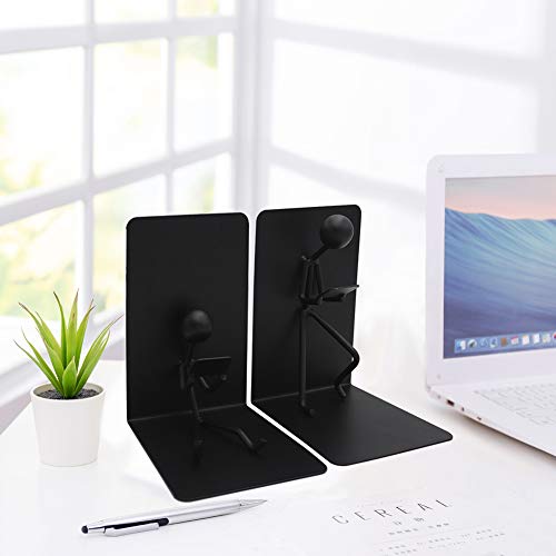 Agirlgle Bookends Decorative Book Ends Metal Black Heavy Duty Man Bookend Studious Reading Book end Bookshelf Decor for Bedroom Library Office School Book Display Desktop Organizer Adults Kids Gift