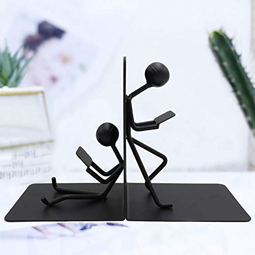 Agirlgle Bookends Decorative Book Ends Metal Black Heavy Duty Man Bookend Studious Reading Book end Bookshelf Decor for Bedroom Library Office School Book Display Desktop Organizer Adults Kids Gift